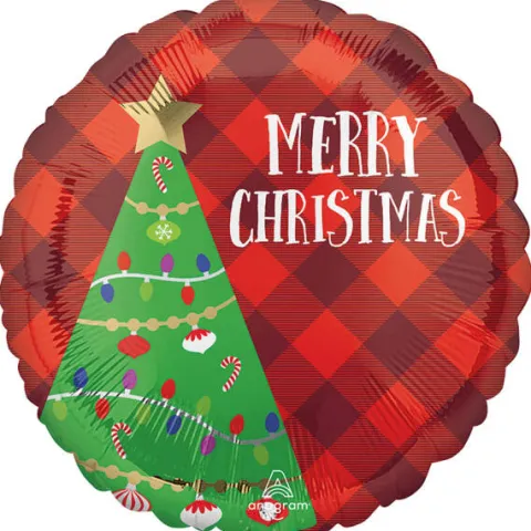 Merry Christmas choinka okrągły balon foliowy 45 cm