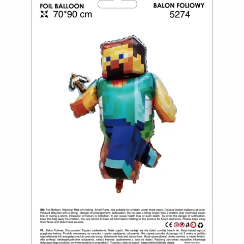 Minecraft Piksele balon foliowy Steve 85 cm