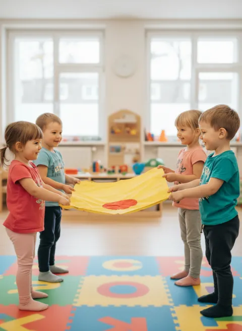 Mini chusta animacyjna 100 x 60 cm zestaw 6 sztuk kolory tęczowe z kołami