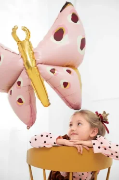 Motyl różowy balon foliowy 120x87 cm