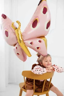 Motyl różowy balon foliowy 120x87 cm