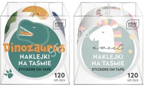 Naklejki na taśmie dla dzieci dinozaury lub jednorożce mix wzorów do wyboru