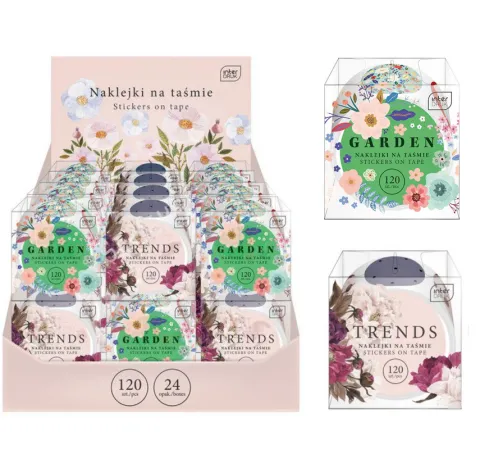 Naklejki na taśmie FLOWERS kwiatowe wzory 120 szt.