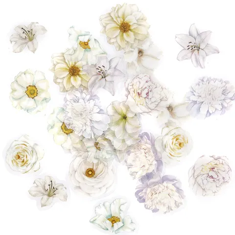 Naklejki transparentne KWIATY folia PET 30 SZT - MOONLIGHT WHITE