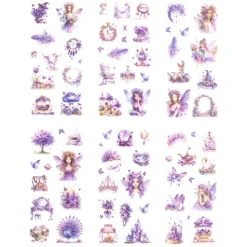 Naklejki transparentne wróżki fioletowe PET 6 arkuszy 8x16 cm