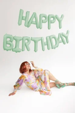 Napis z balonów HAPPY BIRTHDAY foliowy pastel zielony