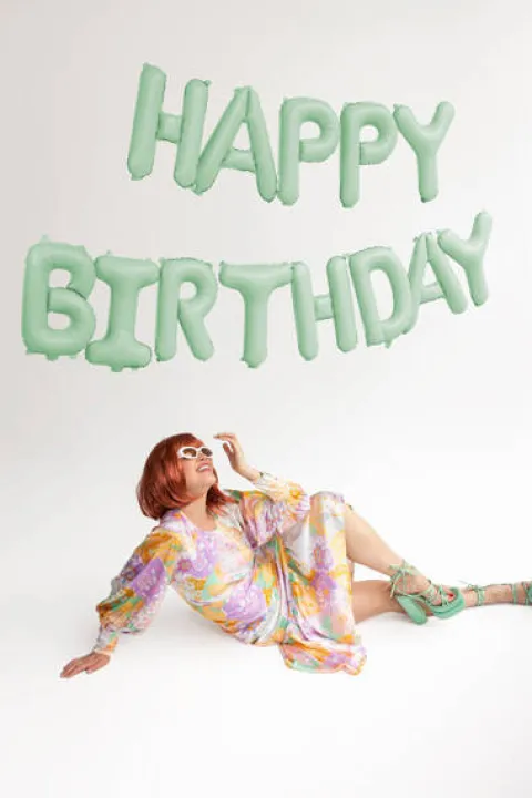 Napis z balonów HAPPY BIRTHDAY foliowy pastel zielony
