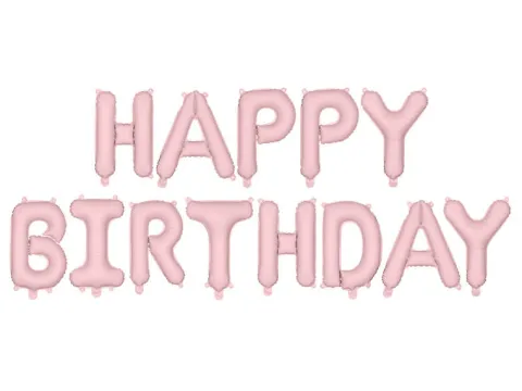 Napis z balonów HAPPY BIRTHDAY foliowy pastel różowy