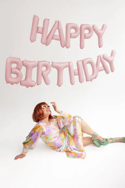 Napis z balonów HAPPY BIRTHDAY foliowy pastel różowy