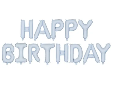 Napis z balonów HAPPY BIRTHDAY foliowy pastel niebieski