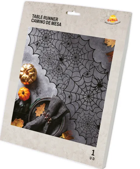 Obrus bieżnik na stół PAJĘCZYNY czarny 45x183 cm Halloween