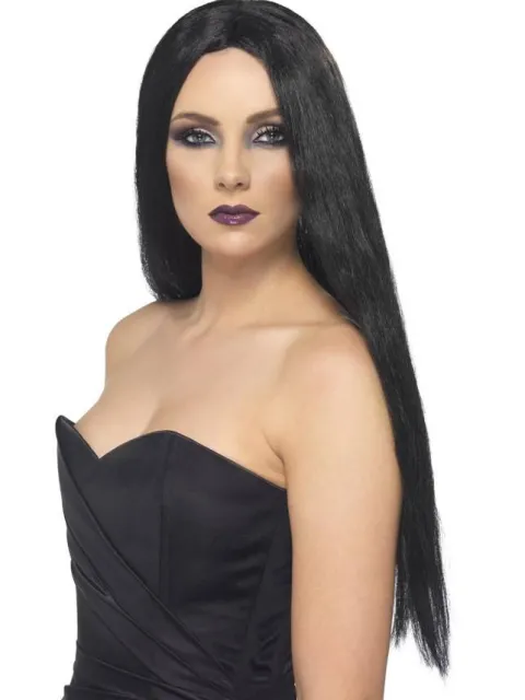 Peruka czarna długa 61 cm Morticia Adams Smiffys