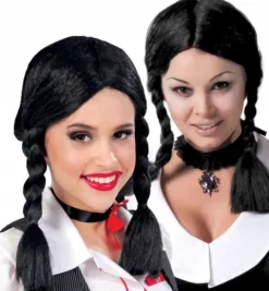 Peruka czarna warkocze - Wednesday Adams