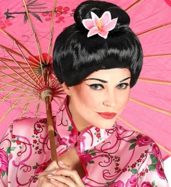 Peruka czarna Japonka Gejsza z kwiatem