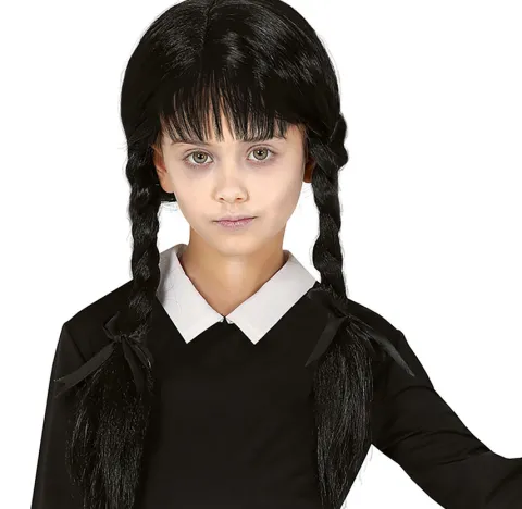 Peruka czarna warkocze dla dzieci Wednesday Adams