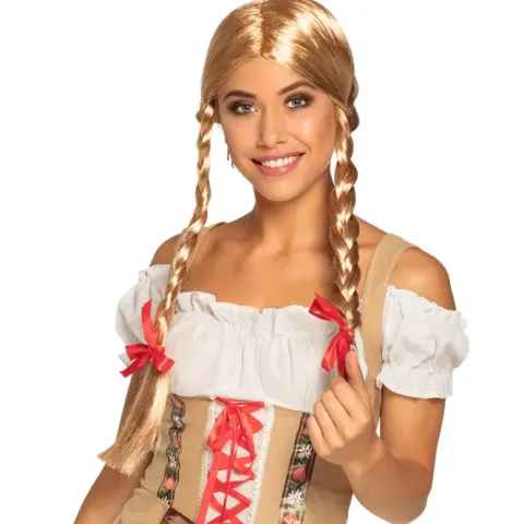 Peruka długa z dwoma warkoczami blond Heidi bawarska