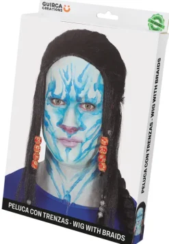 Peruka z dredami, warkoczem i koralikami czarna Avatar
