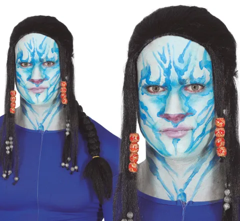 Peruka z dredami, warkoczem i koralikami czarna Avatar