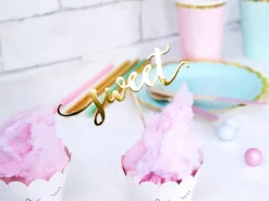Pikery toppery napisy love sweet yum złote dekoracje muffinek tortu 6 szt