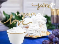 Pikery toppery napisy love sweet yum złote dekoracje muffinek tortu 6 szt