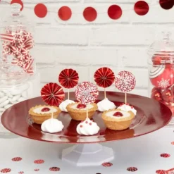 Pikery toppery okrągłe czerwone i białe w czerwone kropeczki dekoracje na tort 8szt