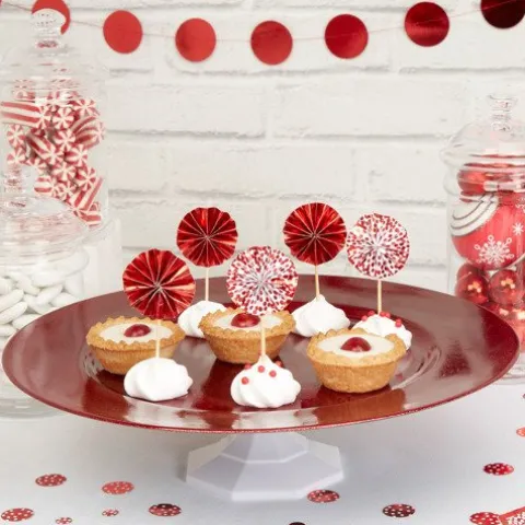 Pikery toppery okrągłe czerwone i białe w czerwone kropeczki dekoracje na tort 8szt