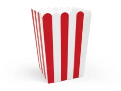 Pojemniki na Popcorn pudełka biało-czerwone 6 szt.
