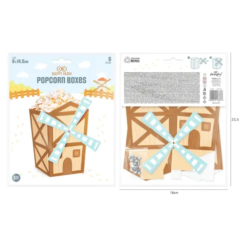 Pudełka na przekąski Popcorn Wiatrak Farma 6 szt.
