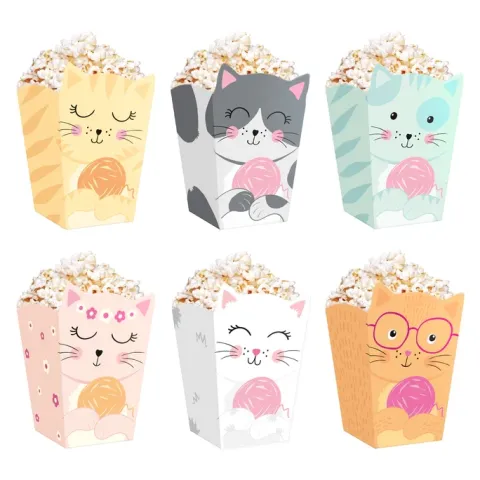 Pudełko na popcorn Kotki 8,5x15cm 6szt.