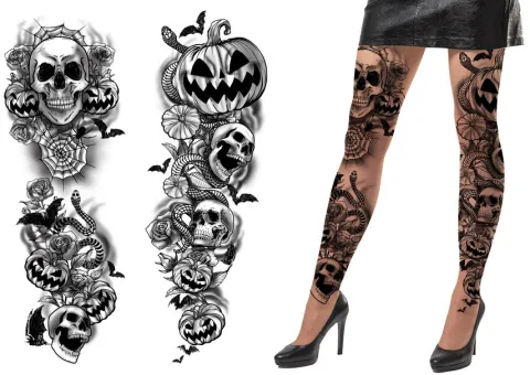 Rajstopy pończochy halloween gotyckie czaszki dynie
