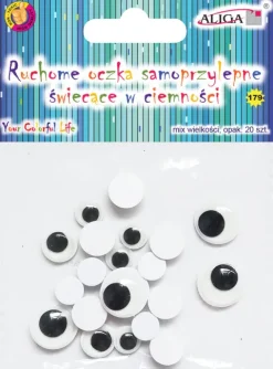 Ruchome oczka świecące w ciemności GLOW mix 20 szt.