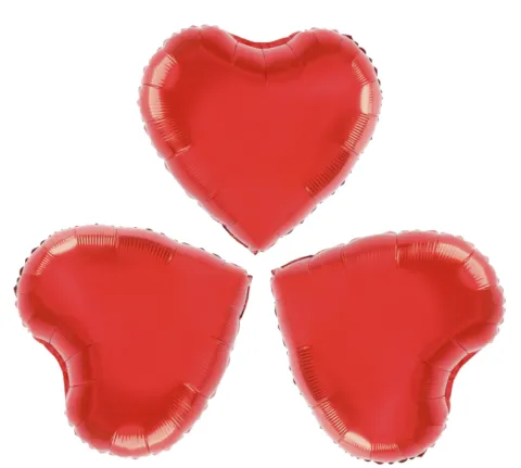 Serce czerwone lub srebrne balon foliowy 9" zestaw 3 szt.