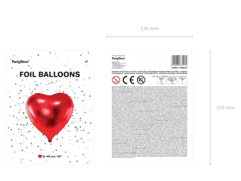 Serce jednokolorowy balon foliowy 18'' 45 cm PartyDeco