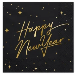 Serwetki na Sylwestra Happy New Year CZARNE 33 x 33 cm 20szt