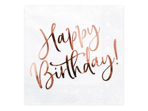 Serwetki papierowe Happy Birthday Złoty róż 33 x 33 cm 20 szt.