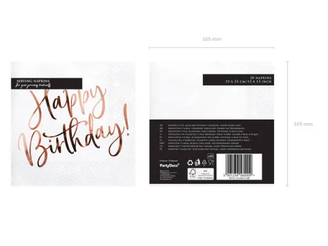 Serwetki papierowe Happy Birthday Złoty róż 33 x 33 cm 20 szt.