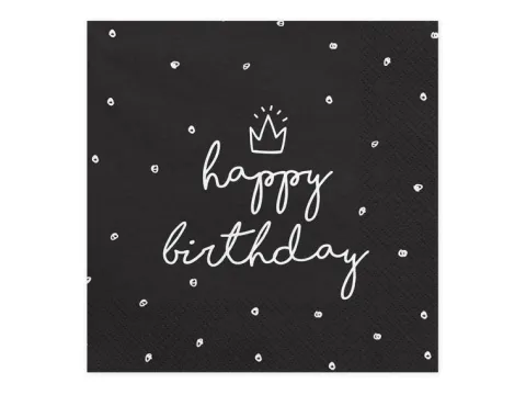 Serwetki papierowe Happy Birthday Czarne 33 x 33 cm 20 szt.