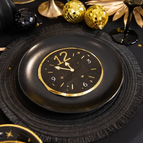 Serwetki papierowe czarne Happy New Year Zegar na Sylwestra 10szt.
