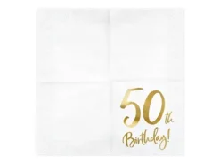 Serwetki papierowe 50th Birthday złote 33 x 33 cm 20 szt.