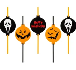 Słomki do picia papierowe z medalionem HALLOWEEN 5 szt.