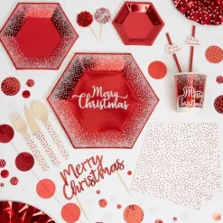 Słomki do picia papierowe czerwone metaliczne 10szt Merry Christmas
