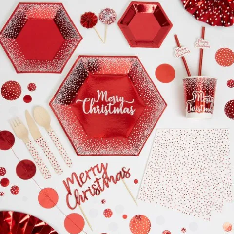 Słomki do picia papierowe czerwone metaliczne 10szt Merry Christmas