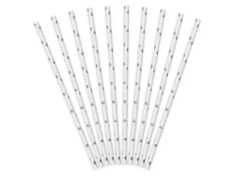 Słomki do picia w srebrne gwiazdki 10szt 19,5cm