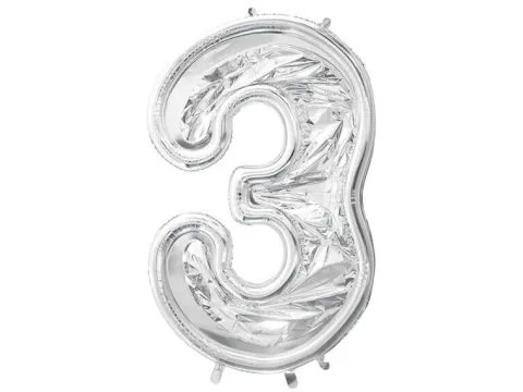Szablon Forma foliowa do balonów cyfra 3 srebrna, 126 cm