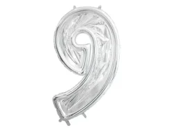 Szablon Forma foliowa do balonów cyfra 9 srebrna, 126 cm