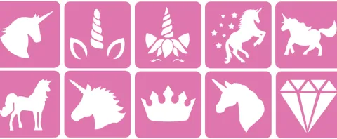 Szablony do tatuaży brokatowych ZESTAW 10 szt. mix Unicorn Jednorożce