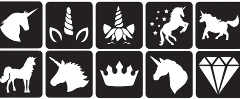 Szablony do tatuaży brokatowych ZESTAW 10 szt. mix Unicorn Jednorożce