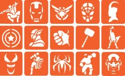 Szablony do tatuaży brokatowych ZESTAW 15 szt. mix MARVEL