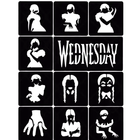 Szablony do tatuaży brokatowych Zestaw Wednesday 11 szt.
