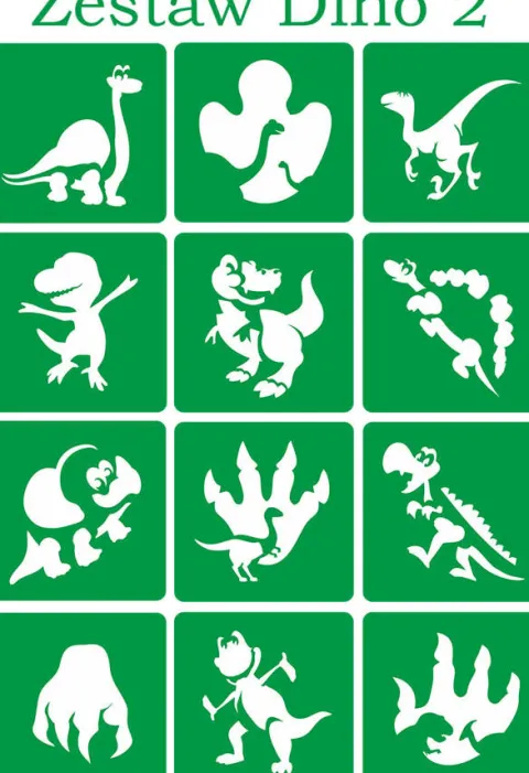 Szablony do tatuaży brokatowych Zestaw Dino 2 12 szt.